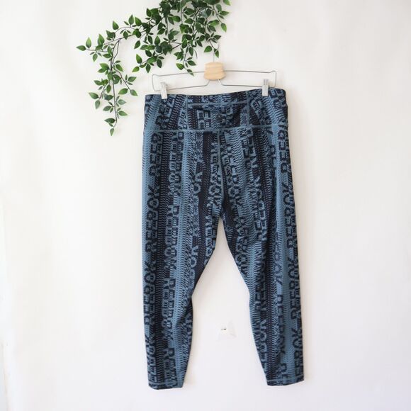 Reebok Blue Black Printed Athletic Fitted Legging Pants Size XL Extra Large - Picture 3 of 4